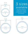 Milano Stovetop Espresso Maker Gasket Set With 3 Silicone Seals And 1 Replacement Filter Screen Kit For Moka Pots Fits Like A Glove Durable Parts showing gasket sizes for 3, 6, and 9 cup pots.