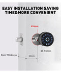 Heavy Duty Drip Proof Smart Deadbolt Lock With Touch Keypad For Front Doors with installation measurements on a door.