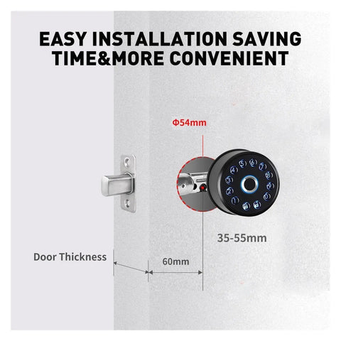 Heavy Duty Drip Proof Smart Deadbolt Lock With Touch Keypad For Front Doors with installation measurements on a door.