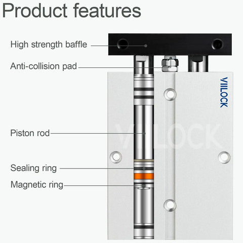 Compact Pneumatic Air Cylinder 32mm Bore 50mm Stroke Double Rod Double Acting Aluminum Alloy TN32x50 features piston rod and sealing ring.