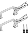Two Pack 14 Inch Bench Clamp System For Welding Tables Heavy Duty C Clamps With M8 Bolts Deep Reach Jaw Four Seven Eight Inch Throat Five And Five Eighth Inch Table Mounted Ideal For Welding Woodworking Drilling Routing And Assembly, silver steel clamps