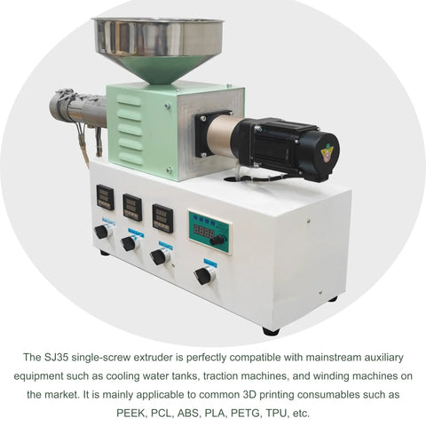 Top Shelf Desktop 3D Filament Maker Machine For PLA And ABS Plastic, High Precision Extruder with motor and control panel.