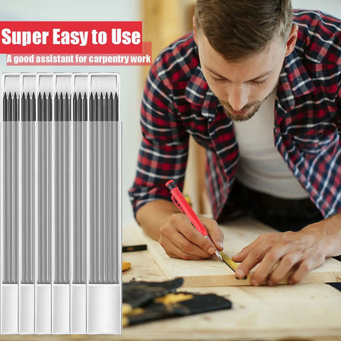 Rock Solid 2.8mm Carpenter Pencil Lead Refills 36 Piece Bulk Pack, black graphite leads for woodworking and marking.