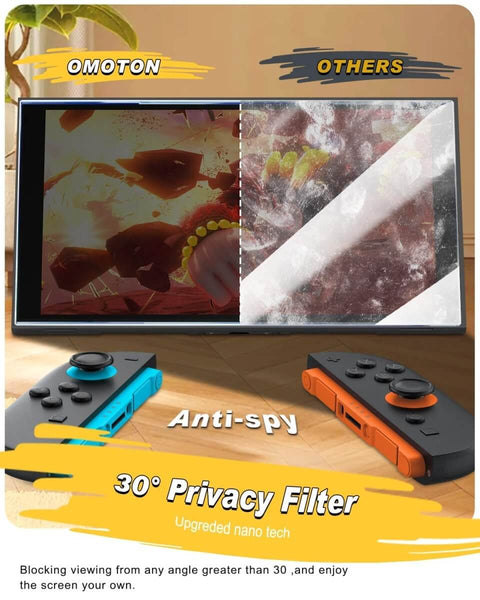 Auto Alignment Privacy Screen Protector For Nintendo Switch 2 2025 7.9 Inch installed showing anti-spy and glare features.