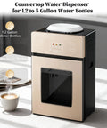 Top Loading Countertop Water Dispenser For 1.2 To 5 Gallon Bottles With Hot And Cold Water, Rotating Dual Spout, on table