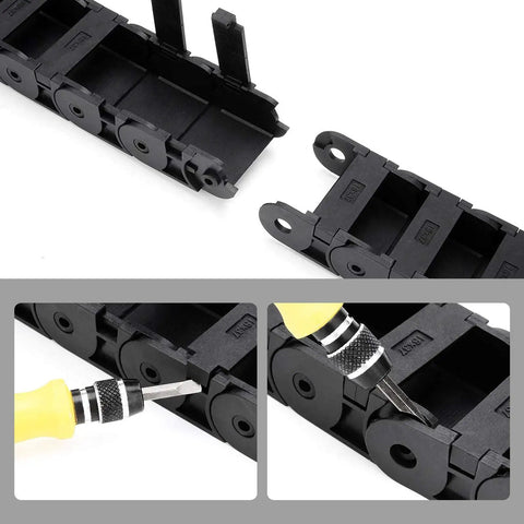 Two Pack Nylon Drag Cable Chains 18x37mm Semi Closed Wire Carriers for CNC, 3D Printer Assembly with Screwdriver Detail