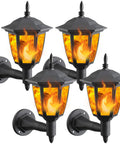 Four Pack Solar Flame Wall Lanterns Outdoor Lights Solar Powered No Wiring Needed Sconce LED Flickering Flame