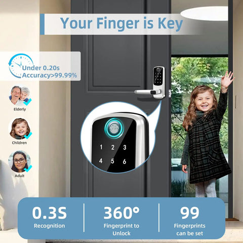 Slick Biometric Fingerprint Smart Lock With Handle Set For Front Door Hella Secure Keyless Entry Deadbolt Zero Hassle Setup With App Control Auto Lock And Satin Nickel Finish