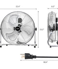 Heavy Duty 20 Inch High Velocity Floor Fan With Metal Build Built Like a Tank Industrial Grade Power 2800 CFM Dimensions