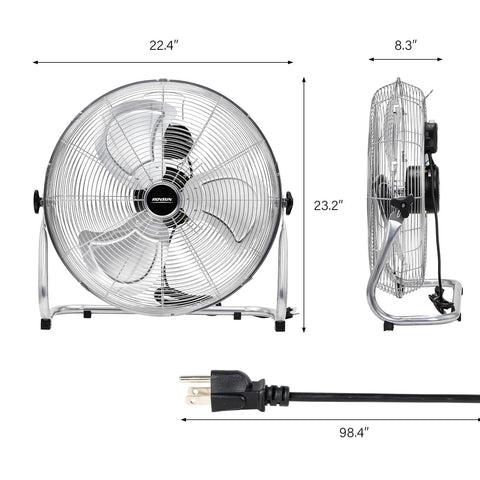 Heavy Duty 20 Inch High Velocity Floor Fan With Metal Build Built Like a Tank Industrial Grade Power 2800 CFM Dimensions