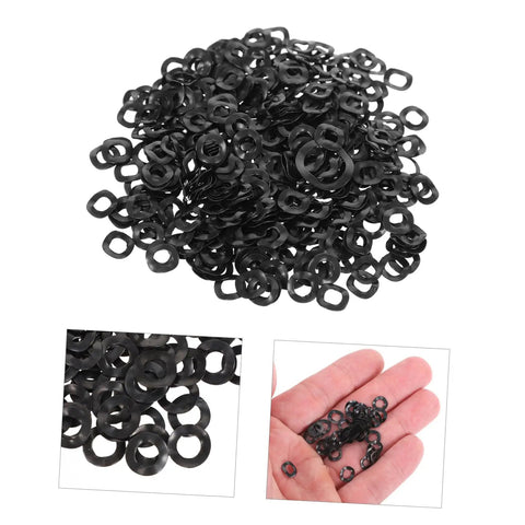 500 Pcs Wave Washer Assortment Kit for Home Auto and Shop, Heavy Duty Spring Washers That Evenly Distribute Load Across Bolts and Nuts, Durable Steel Gaskets, The Handy Workhorse for Mechanical Fixes, black steel wave washers pile and hand view