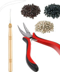 Hair Extensions Tools Kit With Plier Hook Needle Tool And 600 Silicone Micro Beads For Micro Bead Weaving Tinsel Beads Set For DIY Hair Extensions