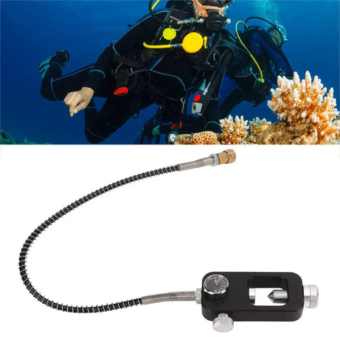 Diving Tank Refill Adapter Aluminum Alloy Valve Scuba Yoke Station With Gauge Hose Rustproof Portable Filling Connector displayed.