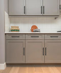 Kitchen cabinets with Matte Black 7-3/8 Inch Square Cabinet Pulls Set Of 20, Stainless Steel Kitchen Drawer Handles, 5 Inch Center-To-Center Holes