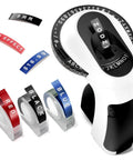 Super Slick Manual 3D Embossing Label Maker With Tape Roll showing various colored inkless tape rolls for home or office use.