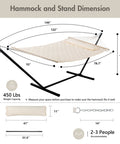 Diagram of Outdoor Hammock With 12 Foot Heavy Duty Steel Stand For Two People Stand Included 450 Lbs Weight Capacity Cream Color