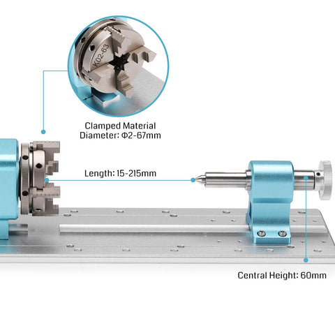 Rotary Module Kit For PROVer XL CNC Router 4030 V1 And 6050 Plus with 4-jaw chuck and geared stepper motor, central height 60mm