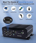 Rugged Industrial Mini Pc Packing Intel Core I7 10510U With 64Gb Ram And 256Gb Ssd Cruising On Windows 11 Pro With Gigabit Lan Dual Display And Six Com Ports showcasing ports and connections for industrial control.