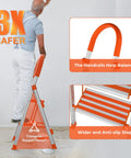 Man using 2 Step Aluminum Ladder Portable Folding Step Stool For Home And Kitchen Lightweight Sturdy 500 Lbs EN131 Anti Slip Handgrip