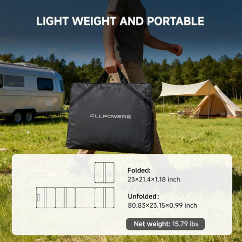 Person carrying folded Beefy Capacity Portable Power Station S2000 Pro 1520Wh LiFePO4 Solar Generator in camping setup.