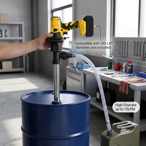 Garosa 55 Gallon Electric Drum Pump With Lithium Battery Powers Up To 8000Rpm Stainless Steel Pipe For Kerosene Water And Oil Transfer Versatile Industrial Grade Flow Solution