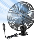 12V Heavy Duty 8 Inch Metal Fan For RV Truck Bus Boat Forklift Car Camper Lawn Mower Tractor Cooling With Two Speed Black Gives You Instant Cooling Airflow For Hot Weather Cabins And Vehicles, displayed with DC plug