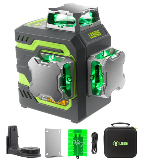 Green Beam Laser Level With Self Leveling 3x360 Degree Cross Line For Construction And Picture Hanging, accessories included