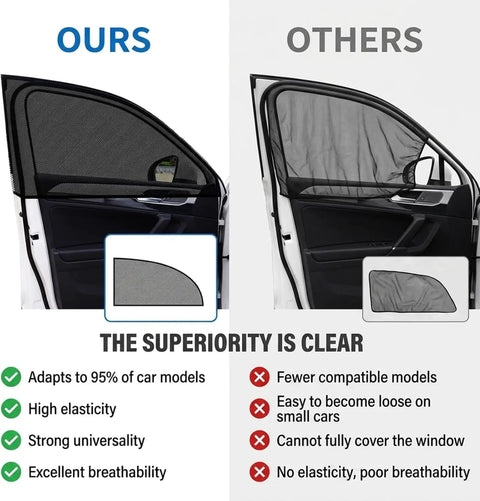 Custom Fit Car Window Sunshades For Tesla Cybertruck 2024 Plus 4 Piece Set side-by-side comparison of fit and material flexibility.
