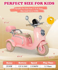 12V Dual Motor Ride On Motorcycle For Kids With Two Seats Pink Electric Moped For Indoor Outdoor Adventures Flip Up Rear Seat One Hour Run Time Easy Start For Little Riders, pink scooter size chart