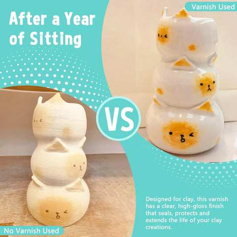 Comparison of ceramic sculptures with and without Air Dry Clay Varnish Ultra Gloss Sealant Prevents Cracking And Scratches