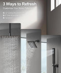 GRANDJOY 12" Digital Display Shower System, 3-Function, Matte Black with three spray options visible.