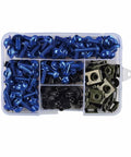 ZX6R ZX7R ZX9R ZX10R ZX10RR Motorcycle Fairing Bolts Screws Kit Nut Clips Washers Assortment in organizer box, blue alloy hardware