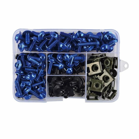 ZX6R ZX7R ZX9R ZX10R ZX10RR Motorcycle Fairing Bolts Screws Kit Nut Clips Washers Assortment in organizer box, blue alloy hardware