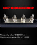 Heavy Duty Nickel Plated Brass Bus Bar With Heat Resistant Lid And M5 Studs Zero Sweat Wire Routing For Car Audio Marine Amp Power Junction Block Setup Black Finish, featuring four M5 studs.