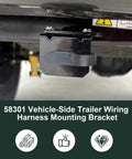 Universal 4 Way Flat Trailer Connector Mount Bracket attached to vehicle frame, showing black powder-coated steel finish.