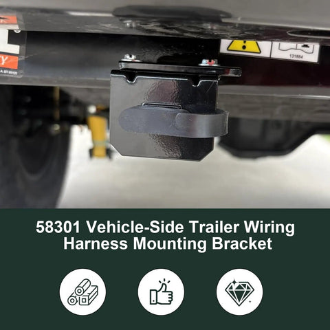 Universal 4 Way Flat Trailer Connector Mount Bracket attached to vehicle frame, showing black powder-coated steel finish.