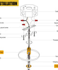 Light fixture cross-bar kit with canopy hardware and collar loop, black, heavy-duty die-cast, 1 pack (installation diagram)