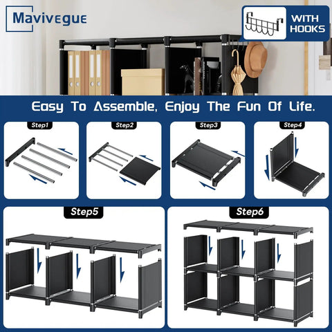 Steps to assemble 18 Cube Extra Large Book Shelf DIY Cube Storage Organizer For Bedroom Living Room And Home Office In Black Finish