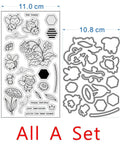 Stamps and Dies Set for Card Making and Scrapbooking with Clear Rubber Stamps and Metal Cutting Dies, bees, strawberries, sunflowers