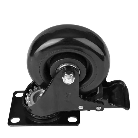Side view of 4 Inch Swivel Caster Wheel With Safety Dual Locking Brakes, heavy-duty black non-marking polyurethane for furniture transport.
