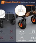 38 Inch Collapsible Beach Wagon With 10 Inch Balloon Wheels For Sand All Terrain Heavy Duty Beast Hauler 460 Pound Capacity Foldable Wagon For Camping Groceries And Sports Black showing steering mechanism and wheels