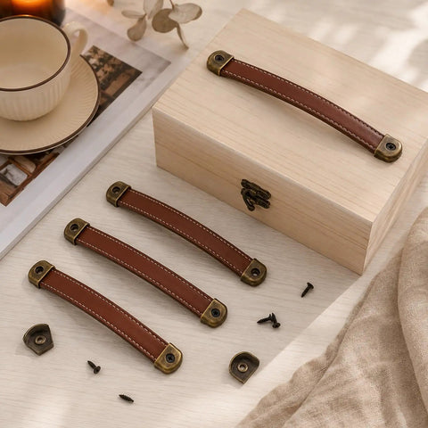 4 Pack Leather Drawer Pulls With Mounting Screws Brown Leather Handles With Zinc Alloy Hardware 7.48 Inch Length 0.94 Inch Width Durable Smooth Grip Built To Last For Daily Use