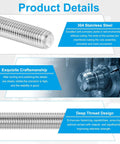 PATIKIL 304 stainless steel fully threaded rod, 2 pcs, 15.7 in long, right-hand threads for anchors, clamps, hangers