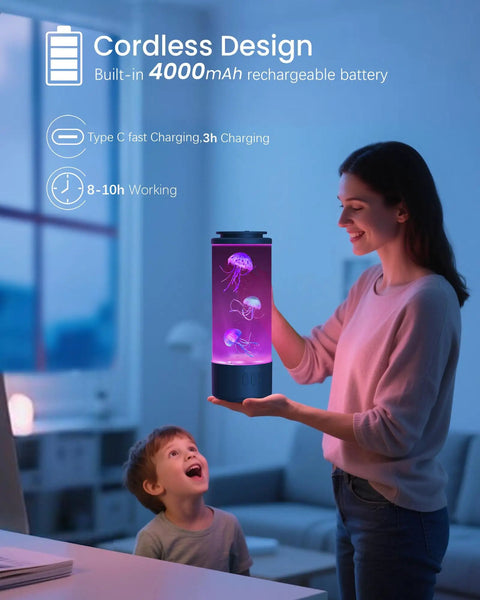 Woman holding Jellyfish Lamp Bluetooth Speaker With White Noise And 7 Color Changing Lights 4 Lighting Modes home decor
