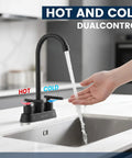 BLYLUND Black Commercial Bar Sink Faucet, Stainless Steel 2 Hole Bar Faucet with hot and cold water control in use.