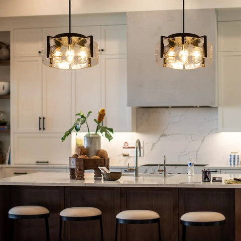 Get The Low On This Badass Matte Black 4 Light Adjustable Chandelier With Metal Frame To Drop Some Serious Glow Over Dining Tables Kitchen Islands Bedrooms Or Bathrooms Today in a modern kitchen setting.