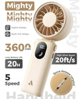 Powerful Portable Handheld Fan For On The Go With 20 Hour Max Battery Life, 3 Modes, 5 Speed Settings, USB Rechargeable