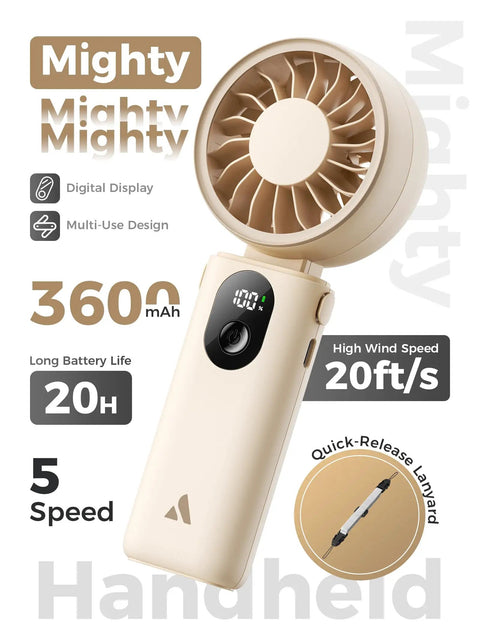 Powerful Portable Handheld Fan For On The Go With 20 Hour Max Battery Life, 3 Modes, 5 Speed Settings, USB Rechargeable