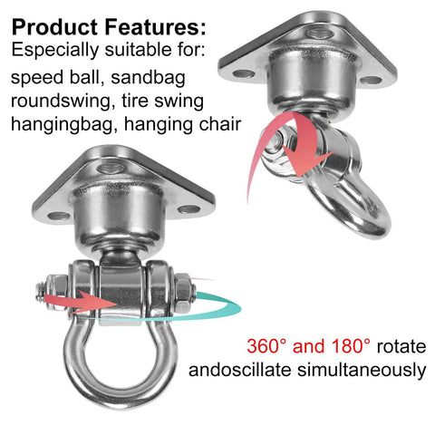 Beefy Silent Bearing Stainless Steel Heavy Duty Swing Hanger with 180 and 360 Degree Swivel Hook, 1500 Lb Capacity