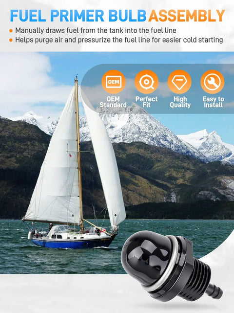 Sailboat at sea, focus on Priming Start Pump Replacement For 8HP To 20HP 4 Stroke Carb Outboard Engines With Manual Choke (2005-2008)